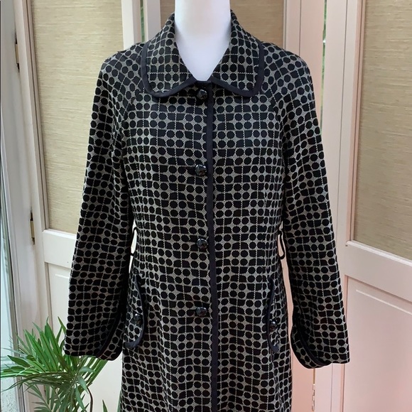 Kate Spade Coat,  Black Ivory Patterned Coat, Designer Coat, Mod Style Coat - Picture 1 of 16